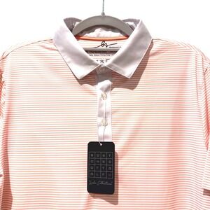 Boston Scott Golf Shirt‎ Mens Small Peach Stripe Modern Fit Moisture Wicking